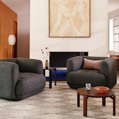 Quilton Swivel Chair in Beck Molecule with Rey Coffee Table