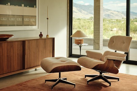 Eames Lounge Chair and Ottoman in Capiz Mohair and Walnut